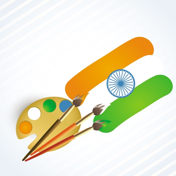 印度国旗与调色板和画笔