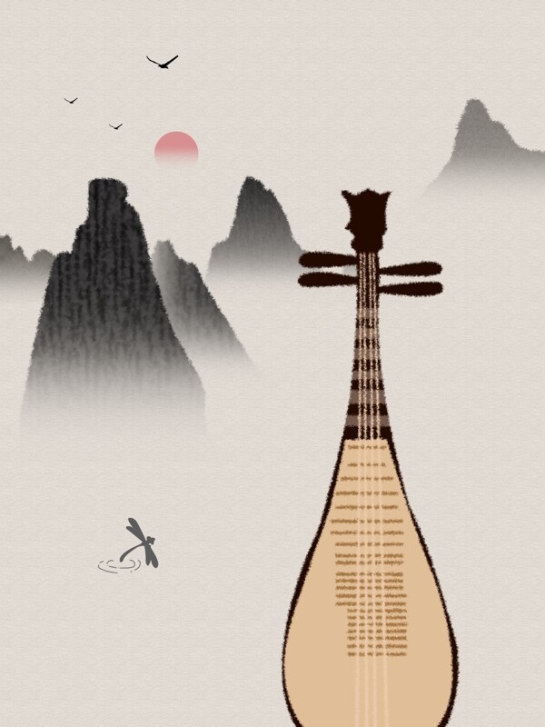 中国风琵琶艺术水墨装饰画