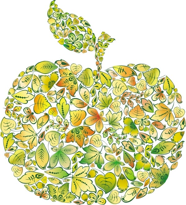 苹果形的叶子矢量图形拼贴