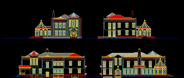 欧式别墅外立面CAD