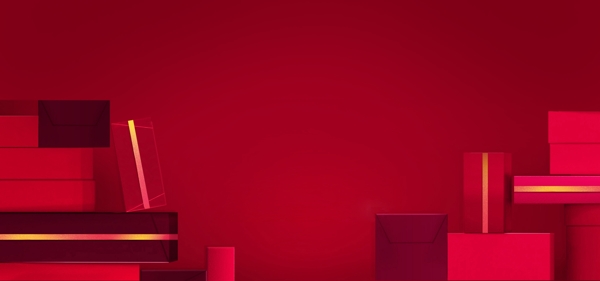 礼物盒堆积的红色背景