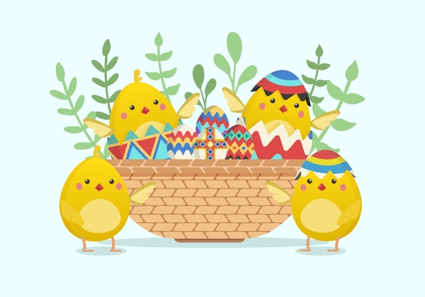 可爱小鸡复活节插画