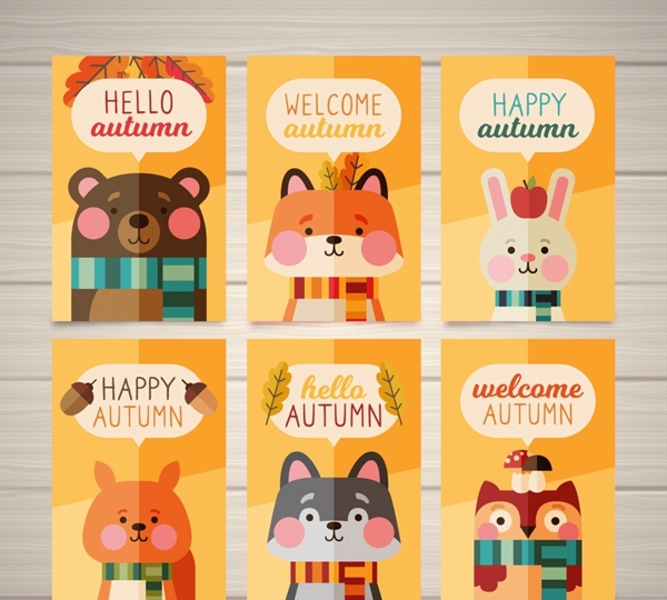 扁平化秋季动物卡片图片