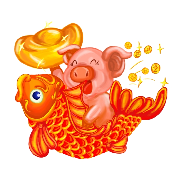 春节红色锦鲤年年有余金猪送宝