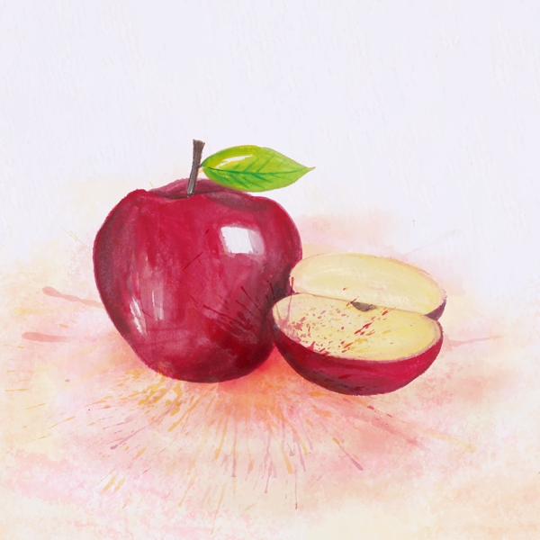手绘水彩红苹果