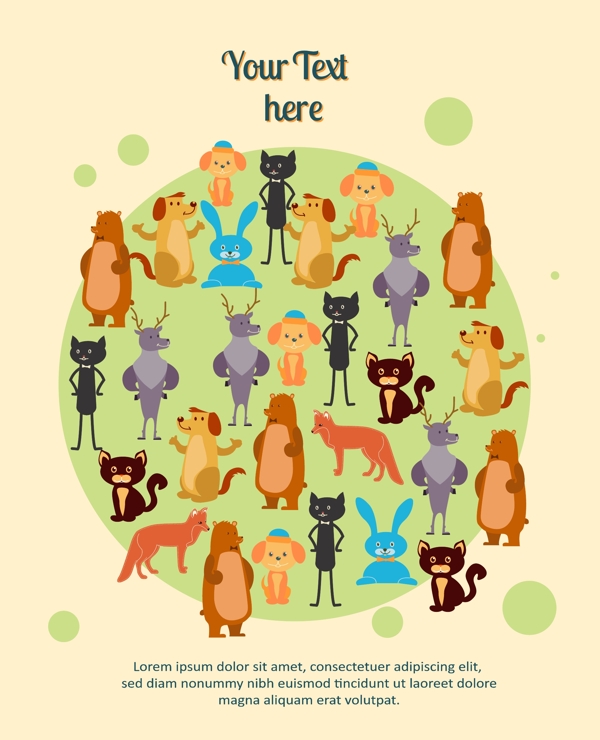卡通矢量小动物圆形海报