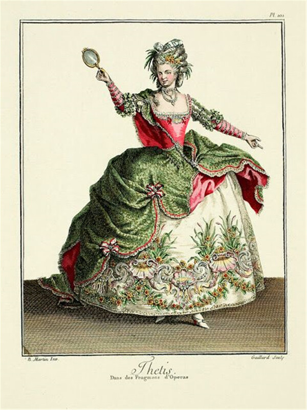 欧洲古典洛可可女装长裙设计图