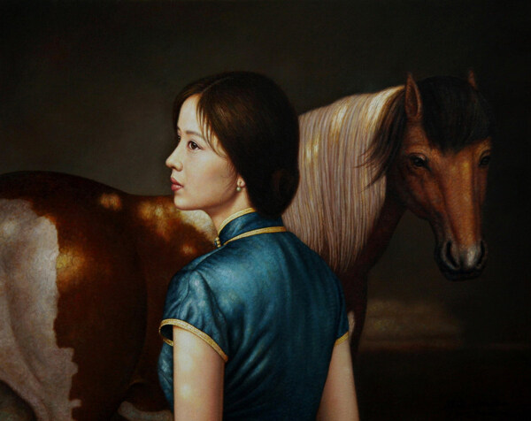 旗袍女郎和马