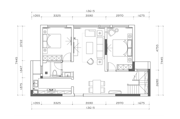 二居室住宅CAD平面方案