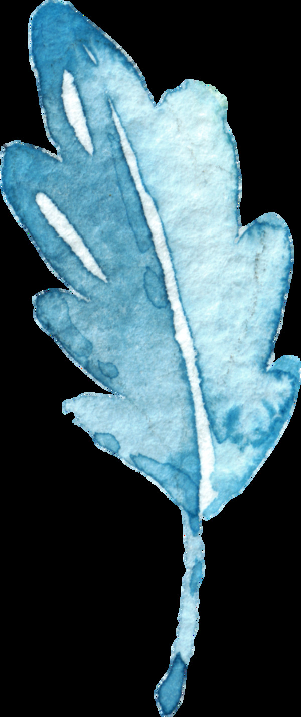 冰蓝扇叶卡通水彩透明素材