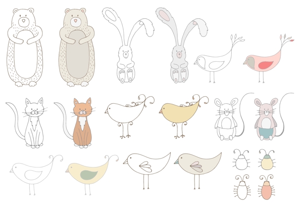 可爱手绘动物图案矢量素材