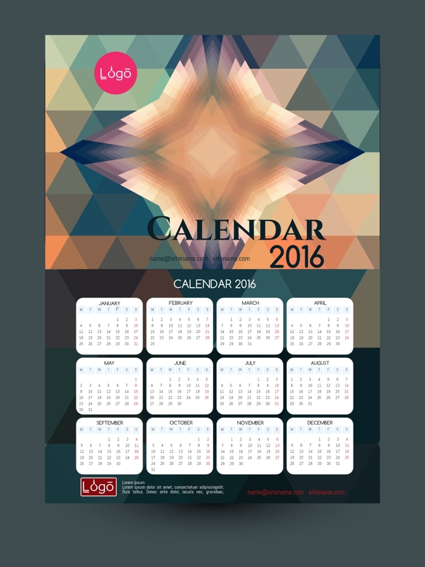 素雅三角形2016年日历表图片
