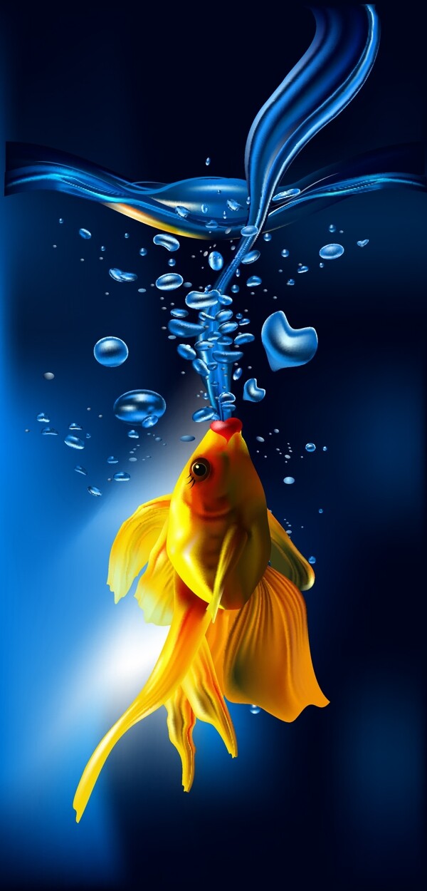 金鱼喷出的爱心水泡水柱图片