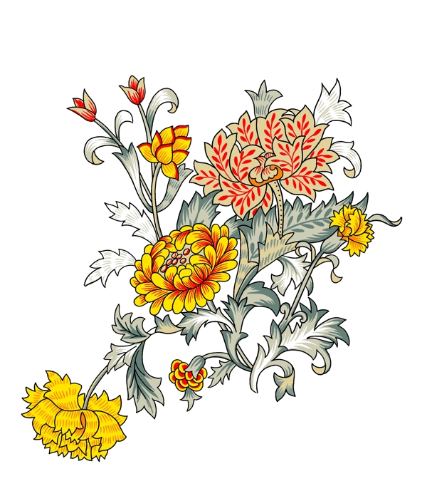 彩绘花草装饰图案分层素材PSD格式0157