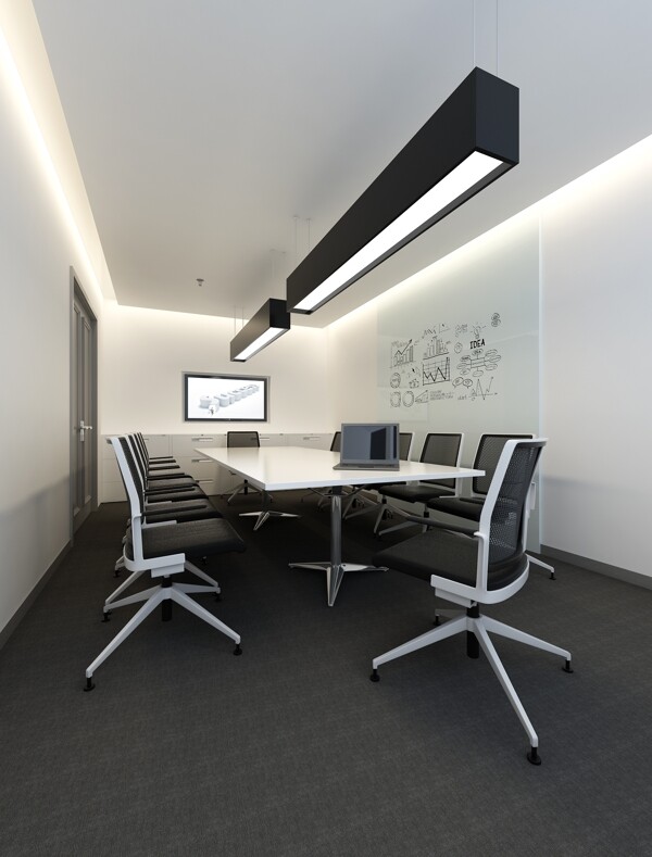 现代简约时尚黑色长吊灯办公室工装效果图