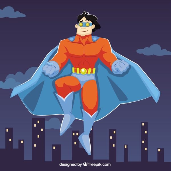 超级英雄在城市上空飞行