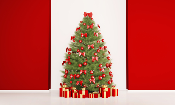 红白墙壁和圣诞树图片
