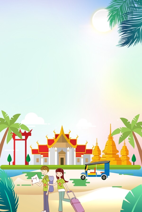 泰国卡通假日旅游海报背景