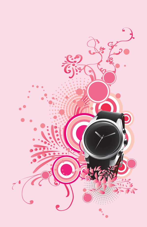黑色款手表与时尚花纹炫彩时尚圆环