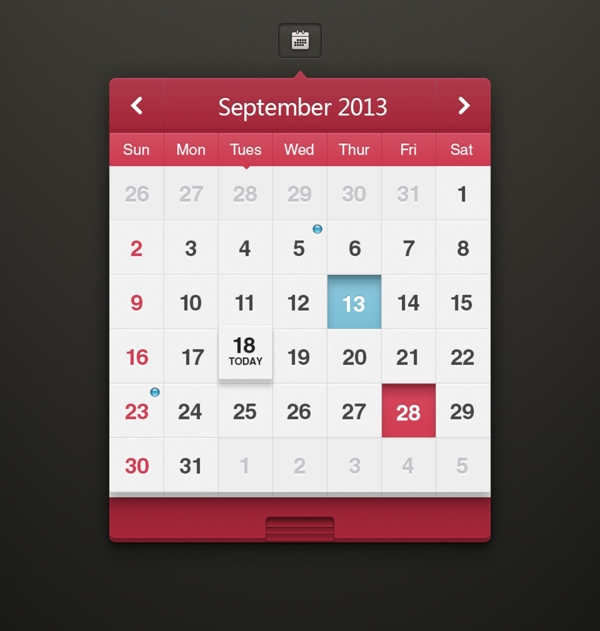 日历UI界面平面平板扁平化风格