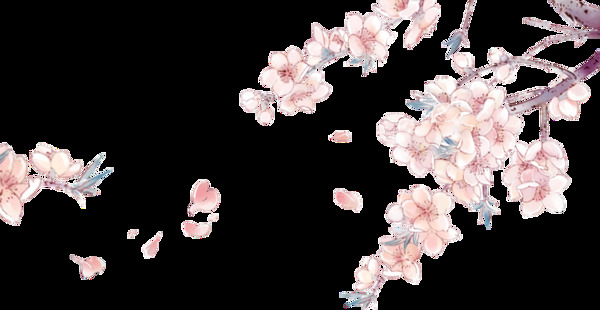 粉色中国风水彩花朵元素