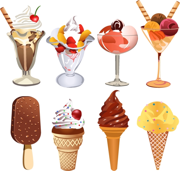 各种各样的冰淇淋图标矢量