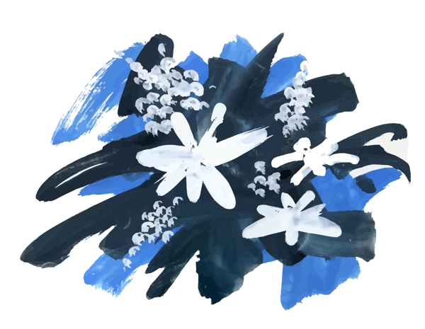 蓝色涂鸦花朵水彩手绘矢量文件