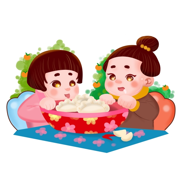 春节喜庆吃饺子元素创意