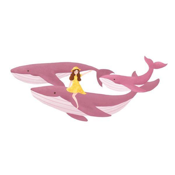 简约骑鲸鱼的女孩透明素材