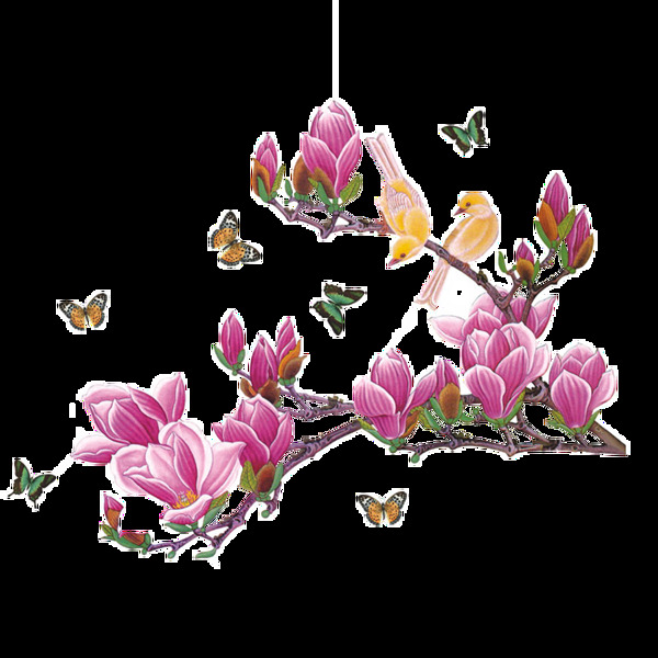 浪漫中国风粉色花朵元素