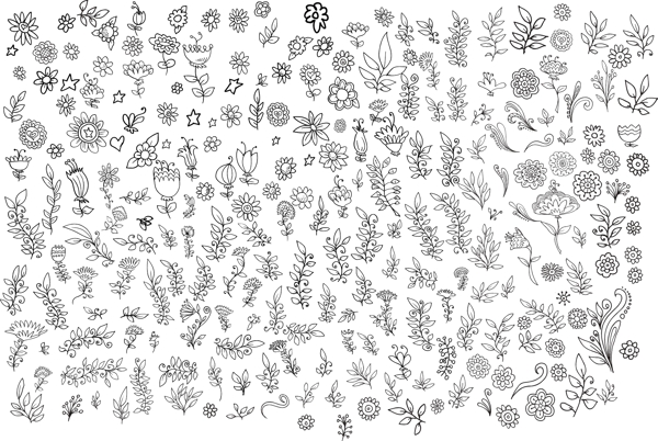 数百个矢量白描小花植物总汇
