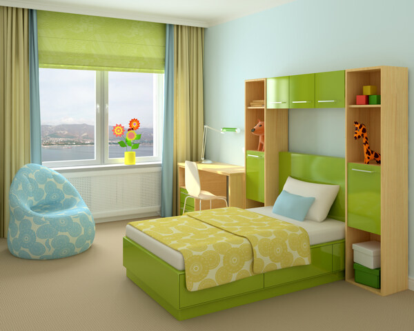 3D儿童卧室效果图图片