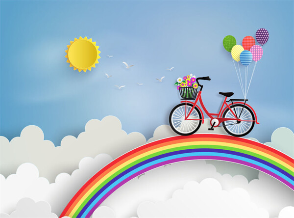 彩虹上的自行车图片