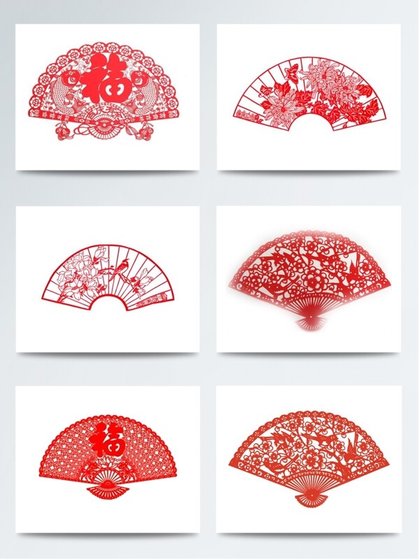 中国风剪纸扇子红