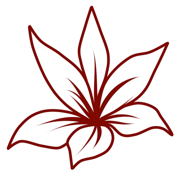 手绘线性红色的百合花