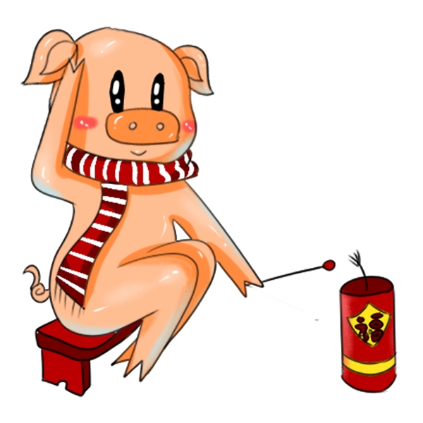 商用手绘简约猪IP猪年春节猪鞭炮元素