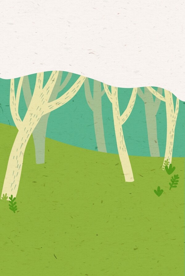 手绘绿色树林背景图