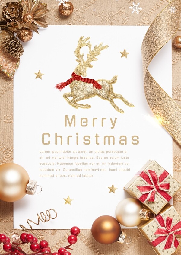 金色的物理圣诞麋鹿壮丽的大气海报
