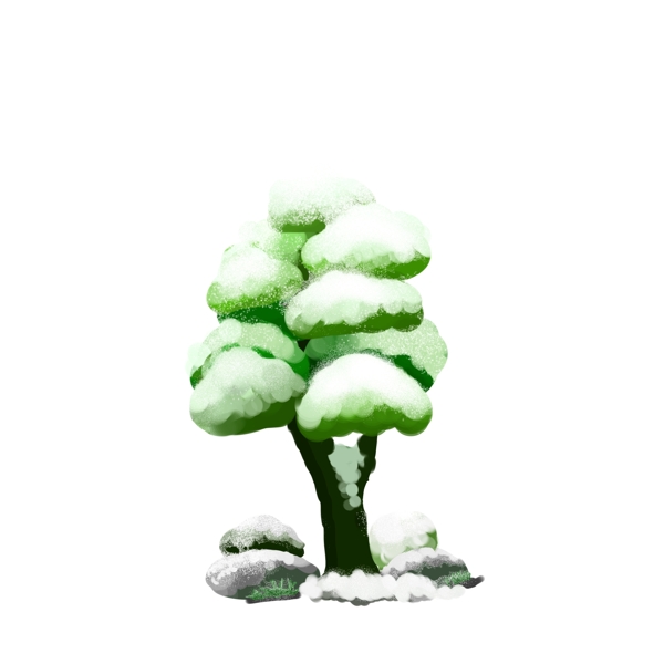 手绘卡通植物雪中的树木