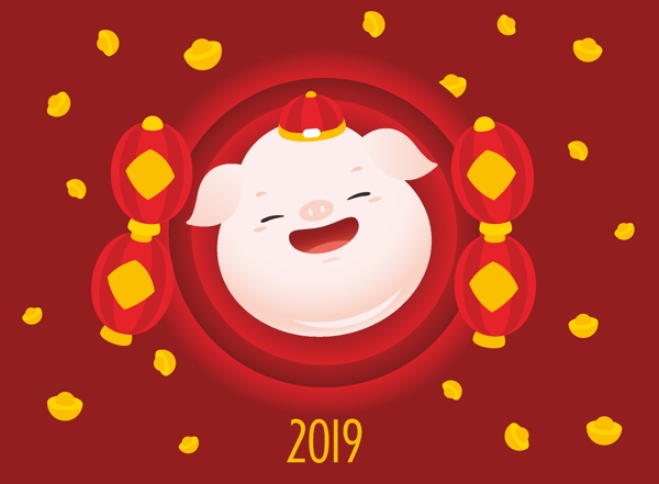 2019卡通吉祥物财神小猪