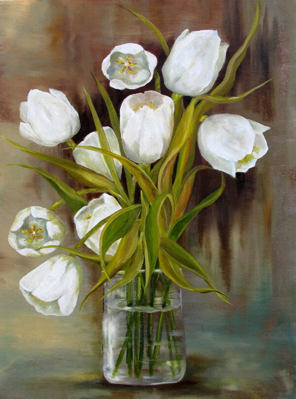 白色花朵油画画芯