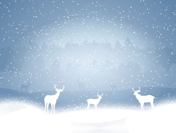 雪地上的蓝色背景的驯鹿