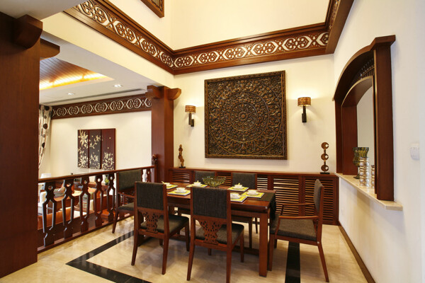 中式典雅客厅木制餐桌室内装修效果图
