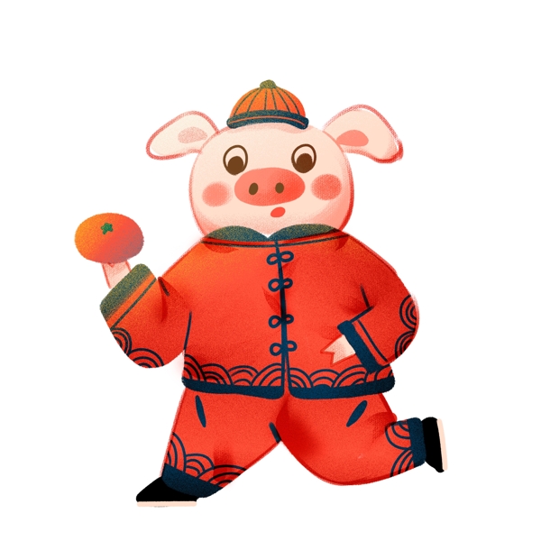 喜庆中国风拿着橘子的小猪设计