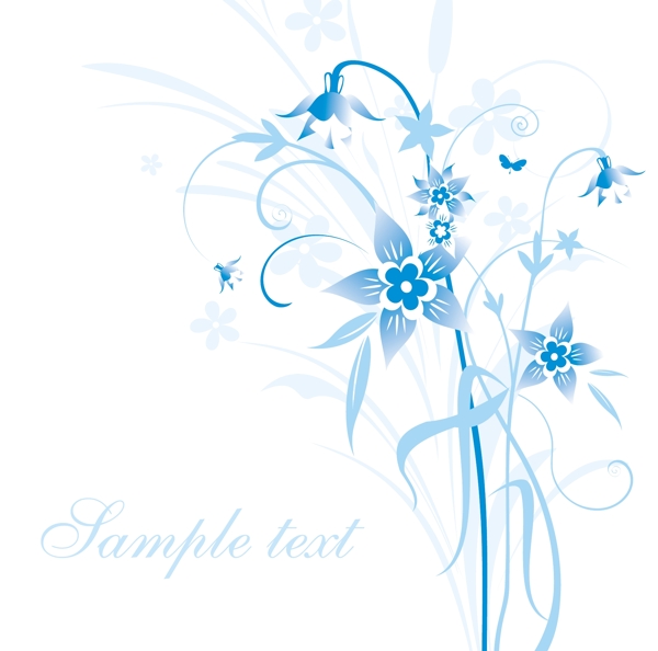 简单的手绘花和蓝色文本背景图案矢量5
