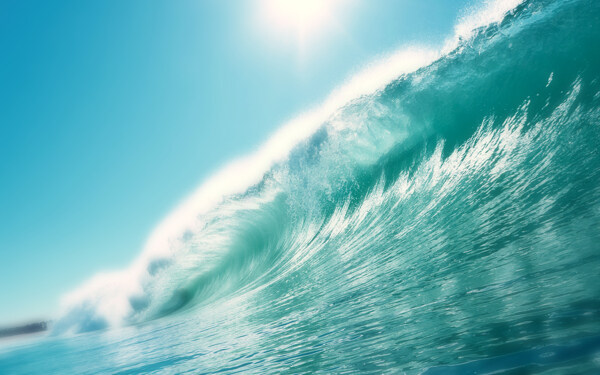 蓝色海上浪花风景图片