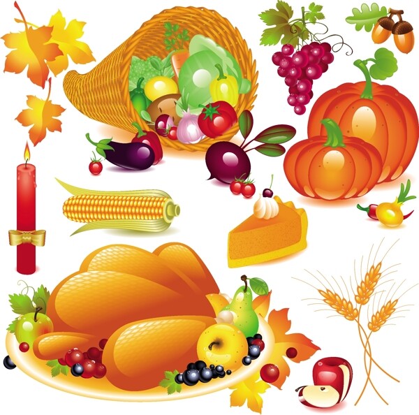 秋天丰收的水果蔬菜图片