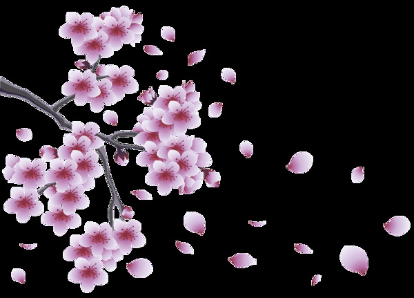 春天粉红色桃花飘舞免抠png透明图层素材