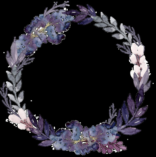 浪漫深紫色树叶手绘花环装饰元素
