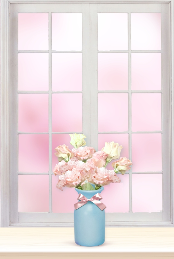 文艺清新花卉窗台粉色背景